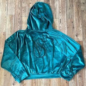 Victorias Secret Emerald Crop Zip Hoodie Green Velour Jacket XXL Embroidered NWT